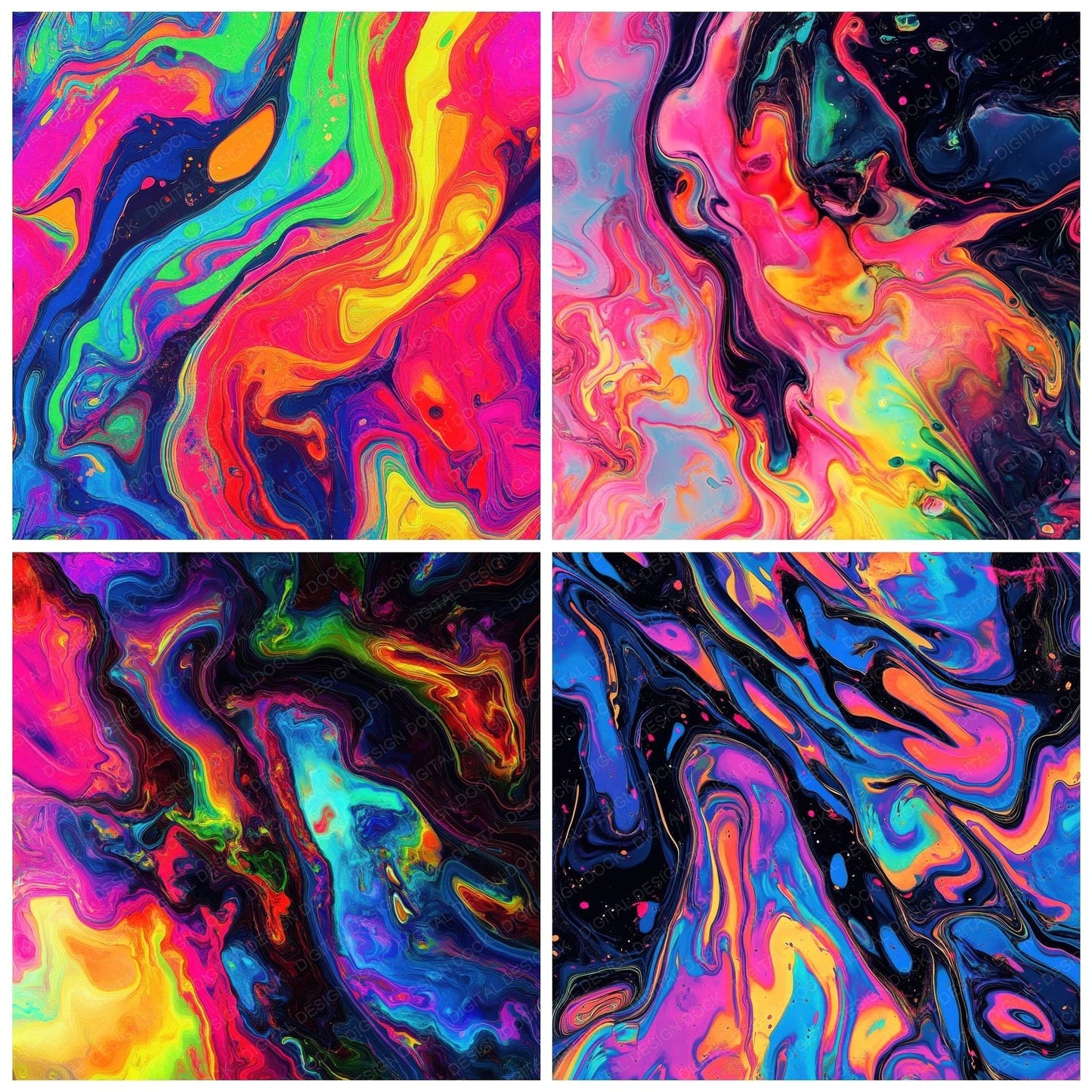 Psychedelic Swirls Rainbows Background Digital Paper Pack (DDD003094)