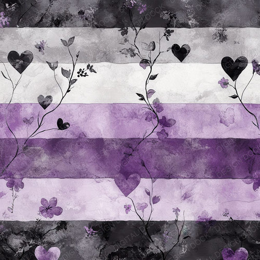 Purple and Black Floral Heart Digital Paper Pack (DDD003101)