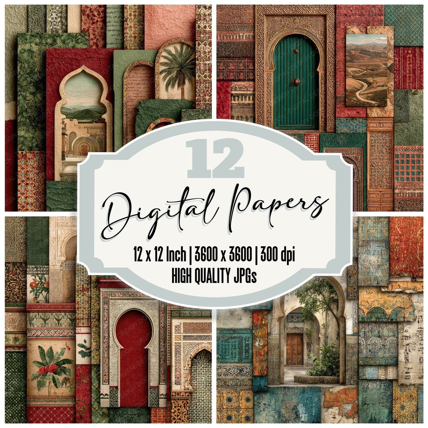 Rabat Collage Tile Arch Script Digital Paper Pack (DDD003114)