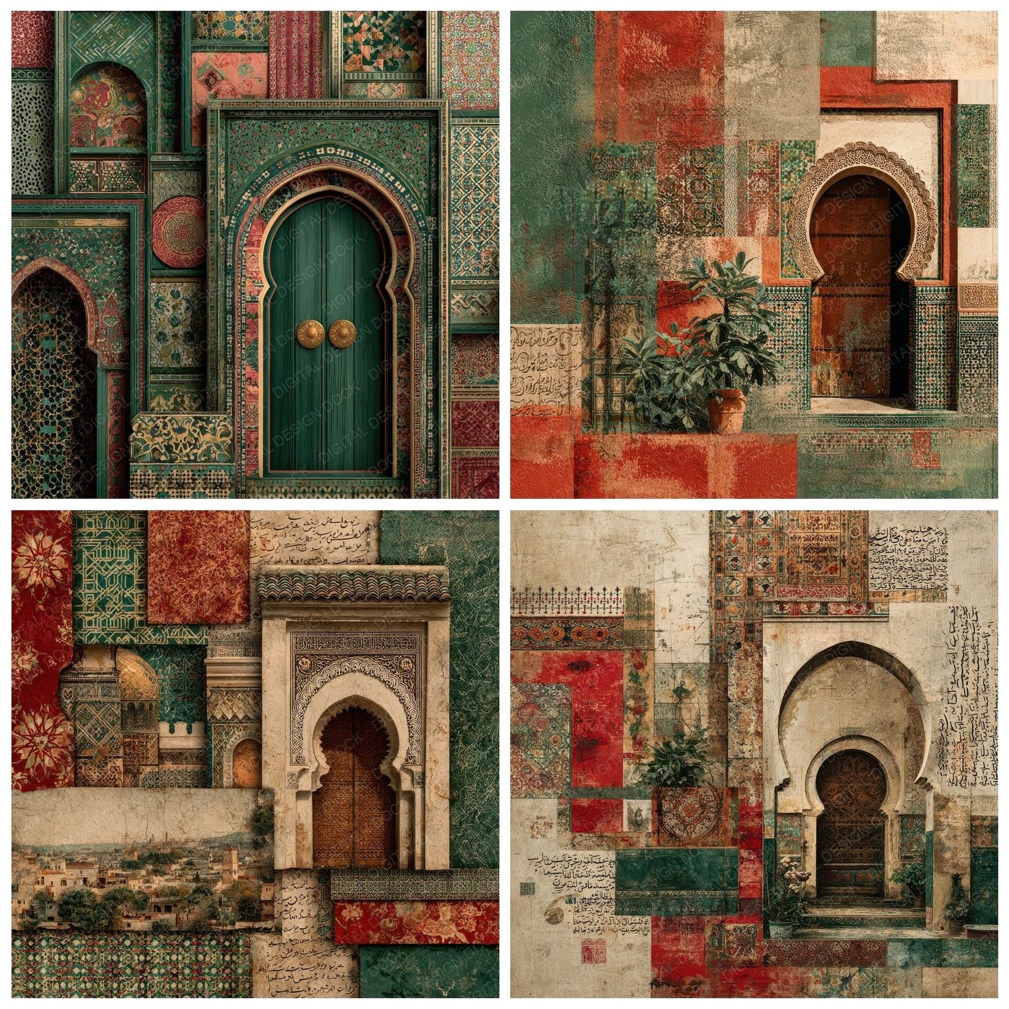 Rabat Collage Tile Arch Script Digital Paper Pack (DDD003114)