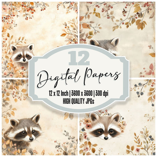 Raccoon Berry Bloom Digital Paper Pack (DDD003116)