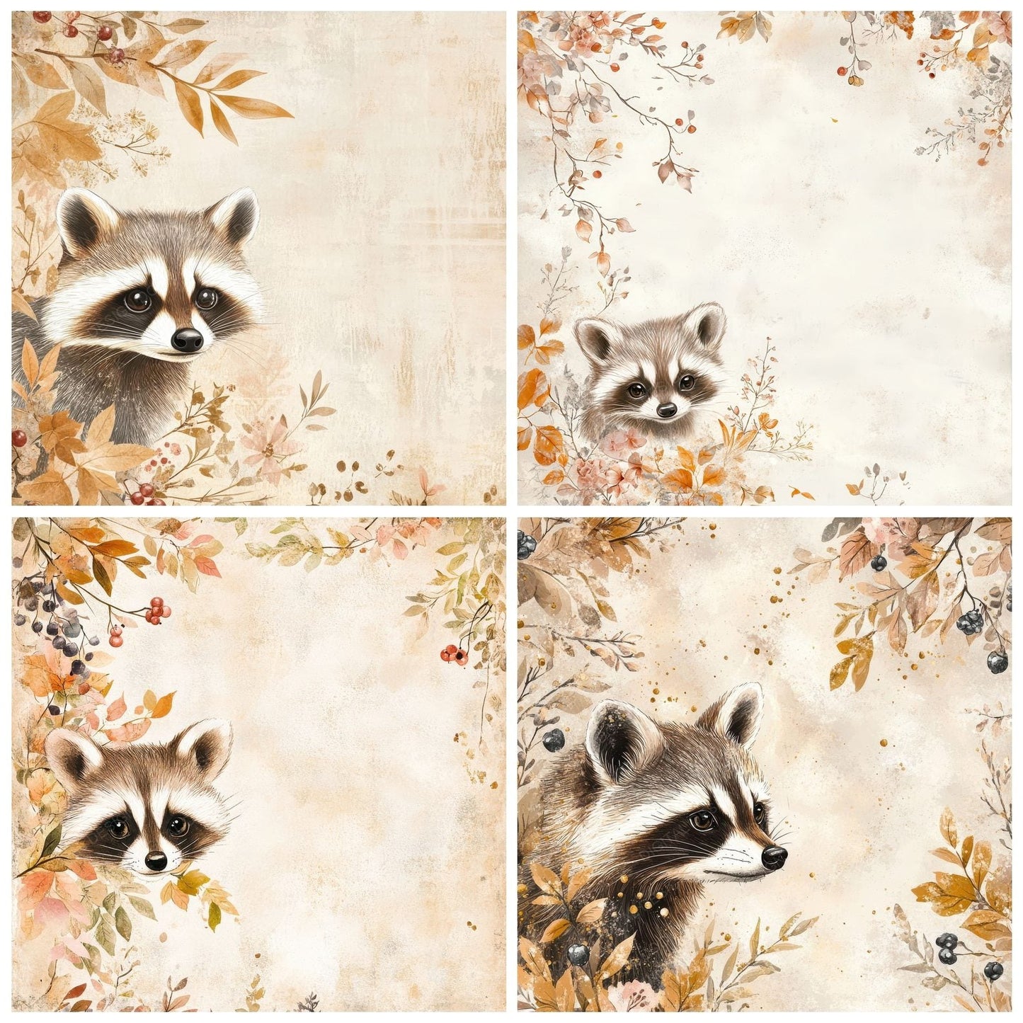 Raccoon Berry Bloom Digital Paper Pack (DDD003116)