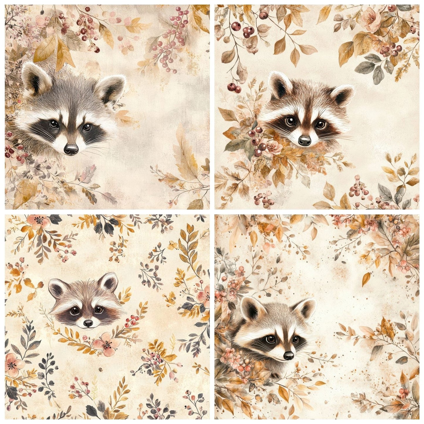 Raccoon Berry Bloom Digital Paper Pack (DDD003116)