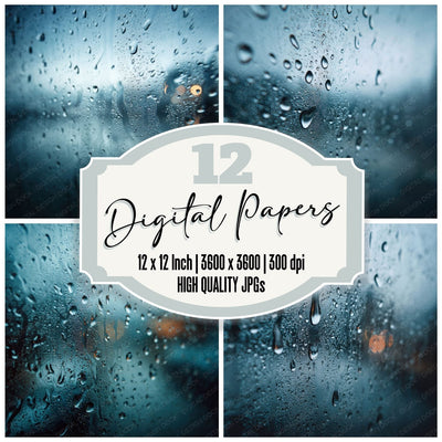 Rain Window Blur (1) digital paper pack cover showing four of the 12 papers