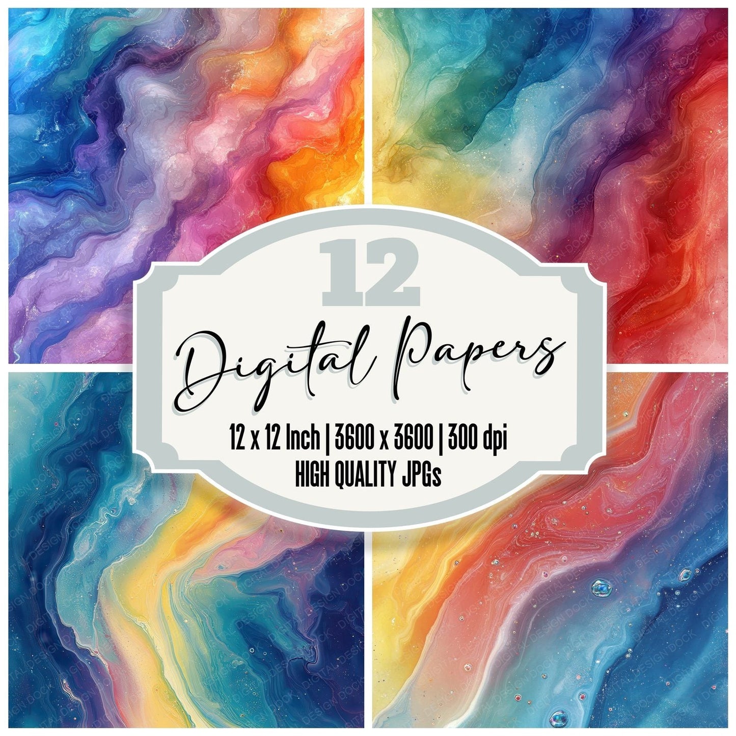 Rainbow Ink Drift Digital Paper Pack (DDD003147)