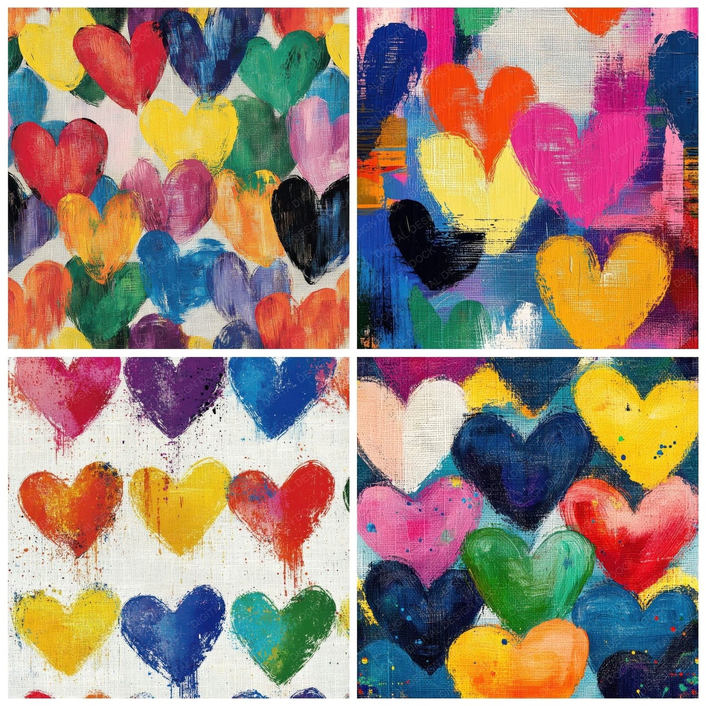 Rainbow Painted Hearts Digital Paper Pack (DDD003150)