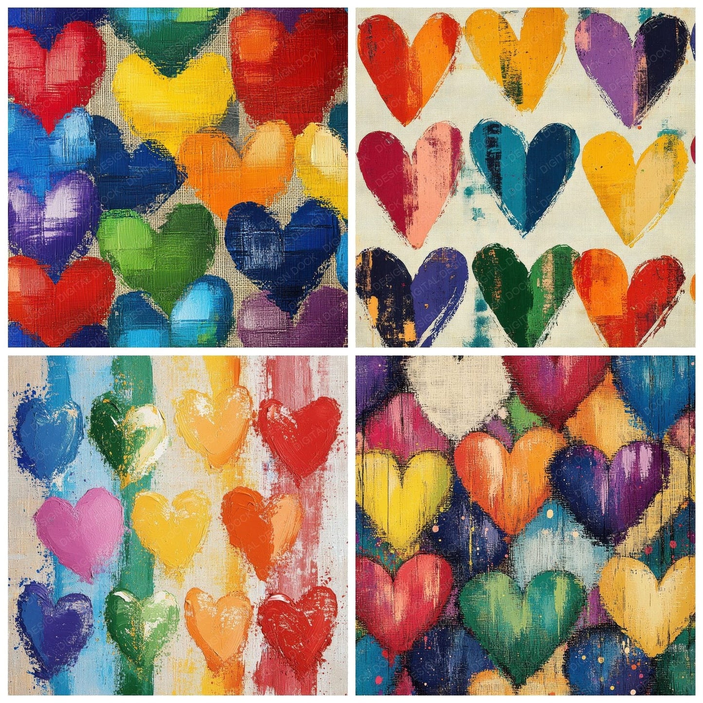 Rainbow Painted Hearts Digital Paper Pack (DDD003150)