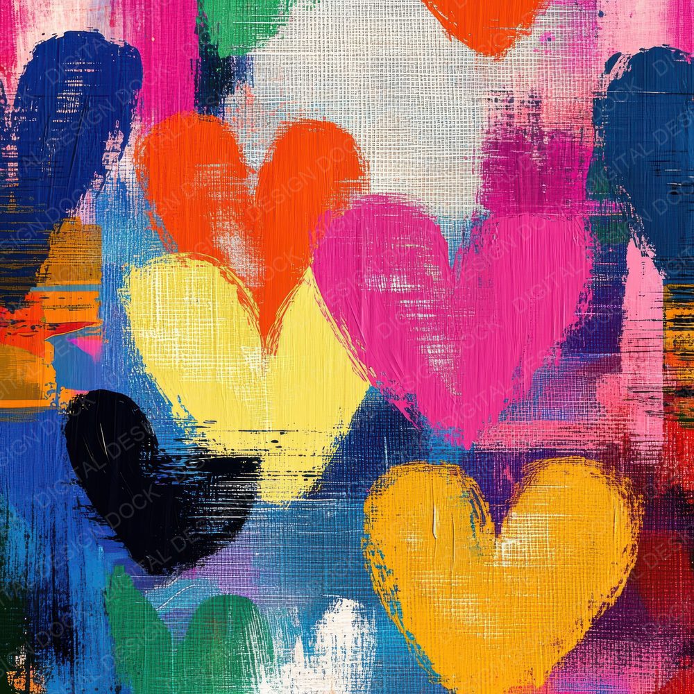 Rainbow Painted Hearts Digital Paper Pack (DDD003150)