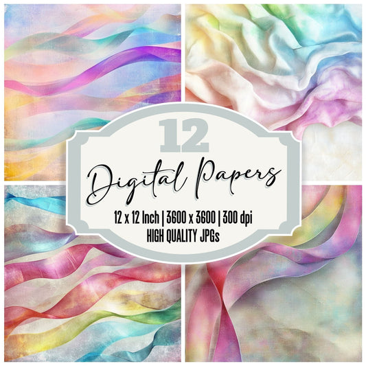 Rainbow Ribbons Fabric Background Digital Paper Pack (DDD003153)
