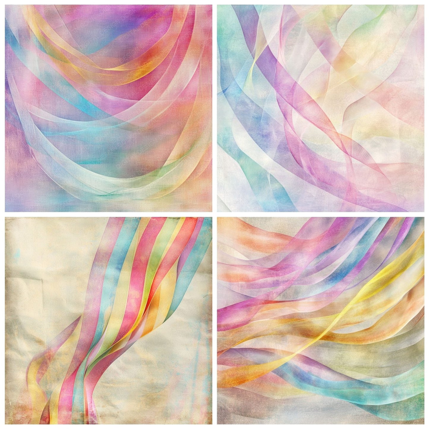 Rainbow Ribbons Fabric Background Digital Paper Pack (DDD003153)