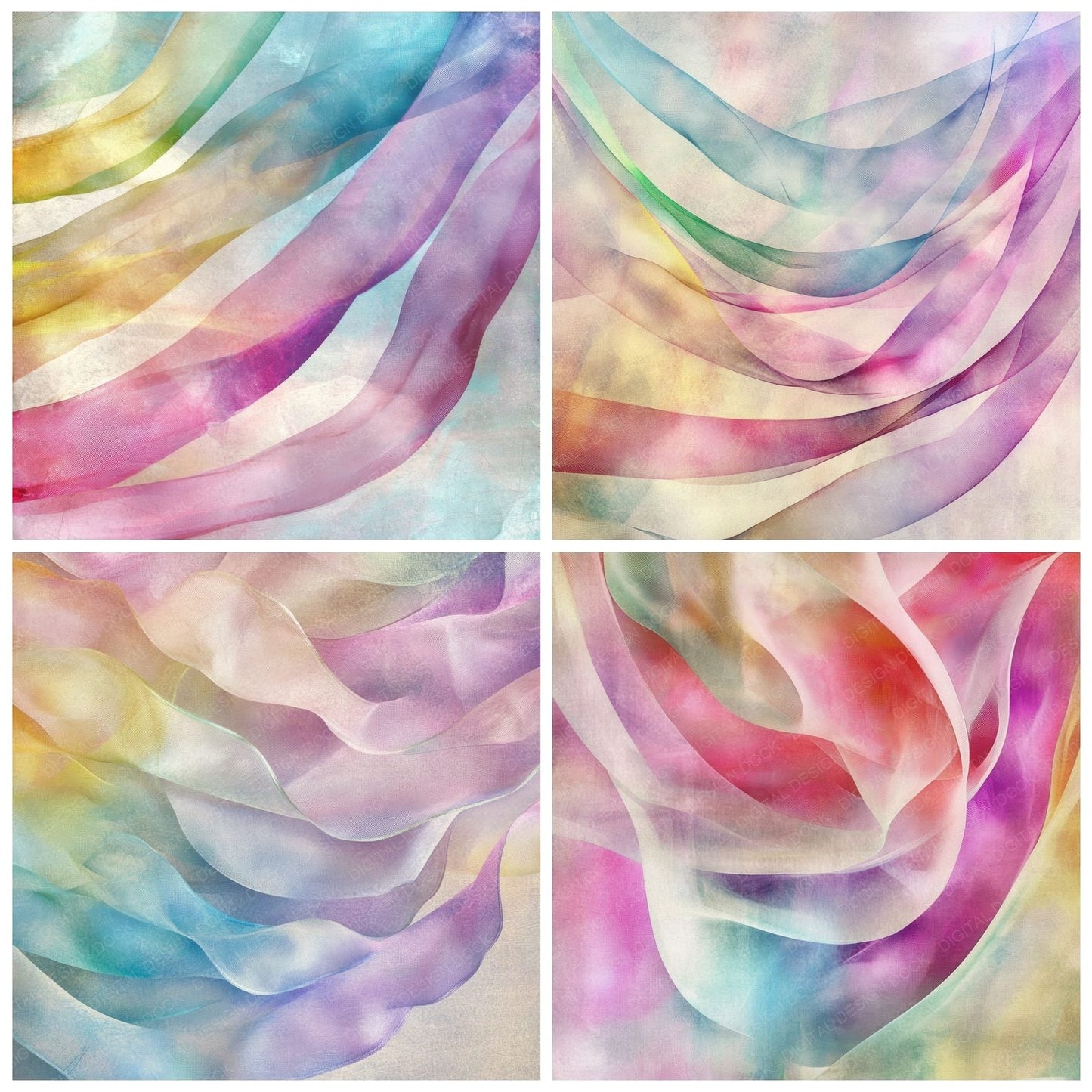 Rainbow Ribbons Fabric Background Digital Paper Pack (DDD003153)