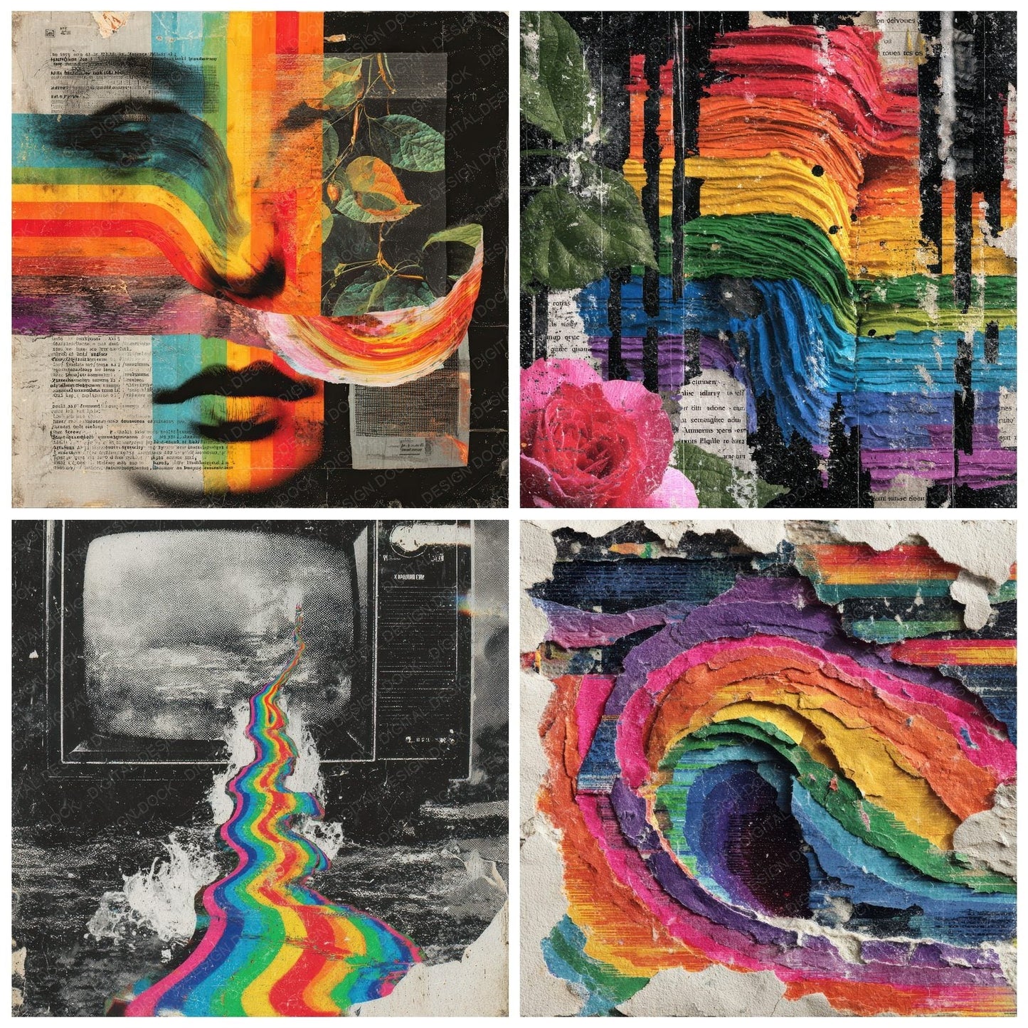 Rainbow Spiral Static Poem Digital Paper Pack (DDD003160)