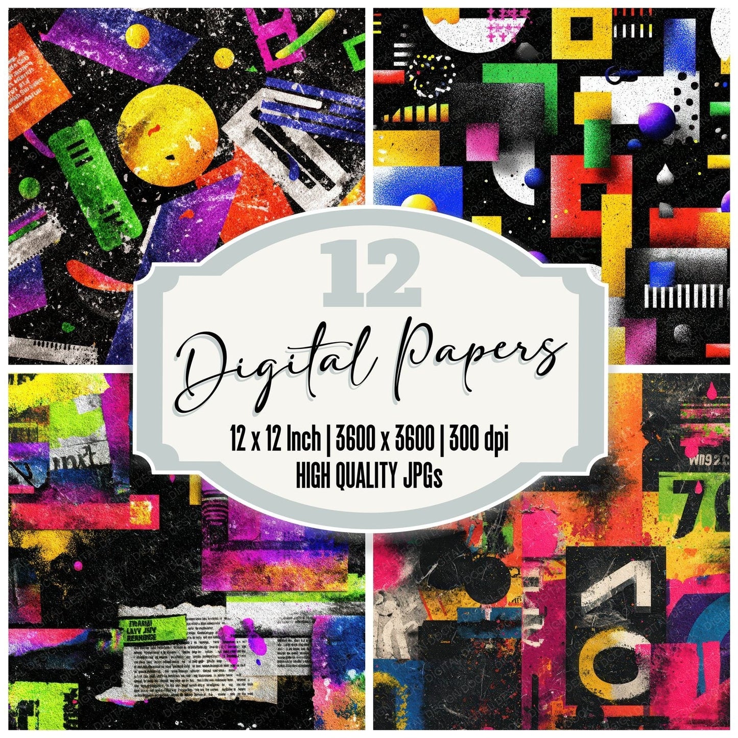 Rave Flyer Red Blue Neon Buzz Digital Paper Pack (DDD003167)