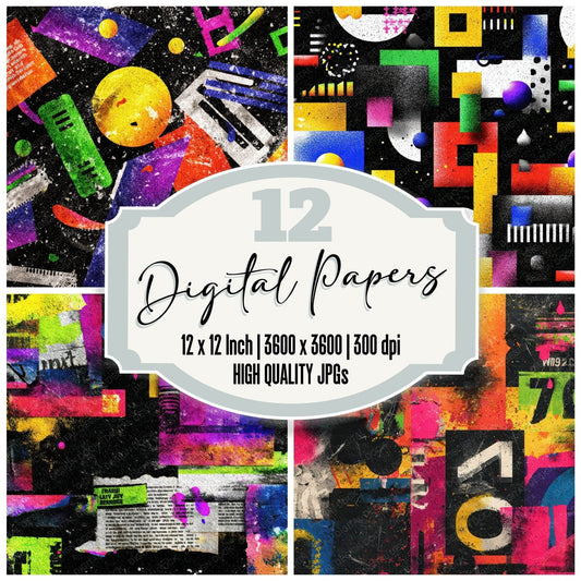 Rave Flyer Red Blue Neon Buzz Digital Paper Pack (DDD003167)