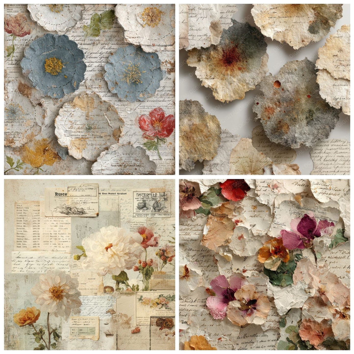 Recipe Note Petal Stitch Digital Paper Pack (DDD003171)