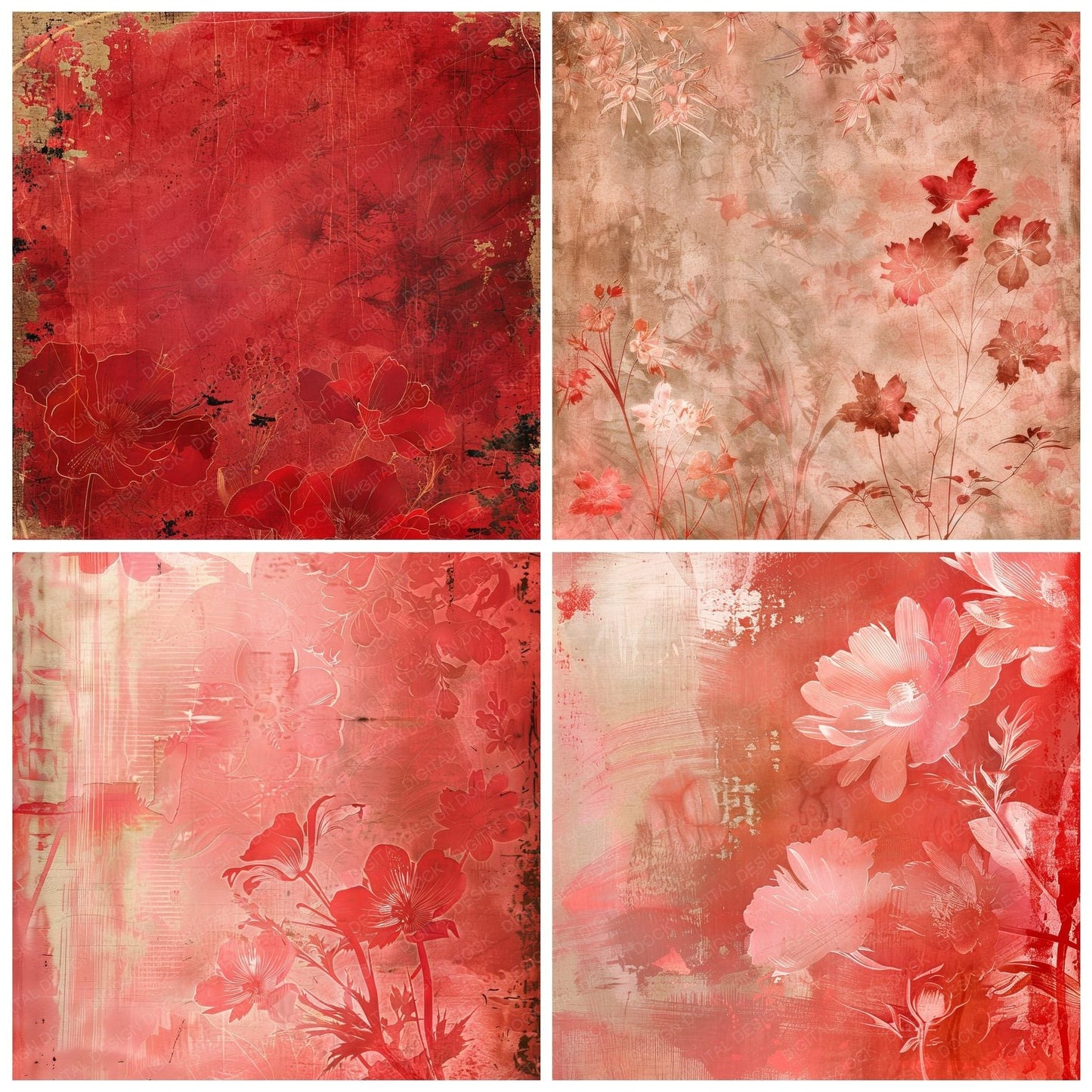 Red Floral Digital Paper Pack (DDD003178)