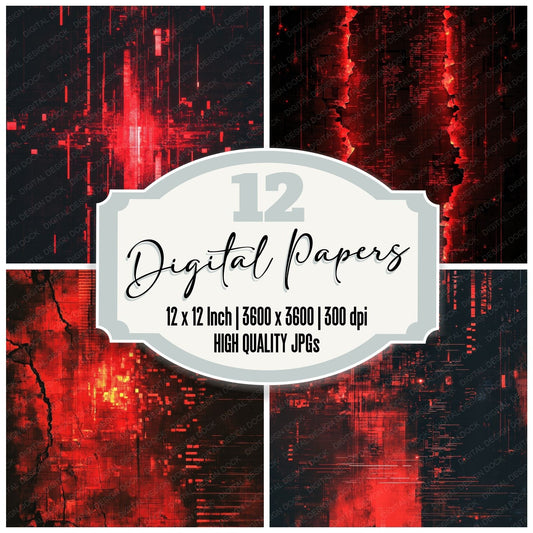 Red Scan Glitch Border Digital Paper Pack (DDD003183)