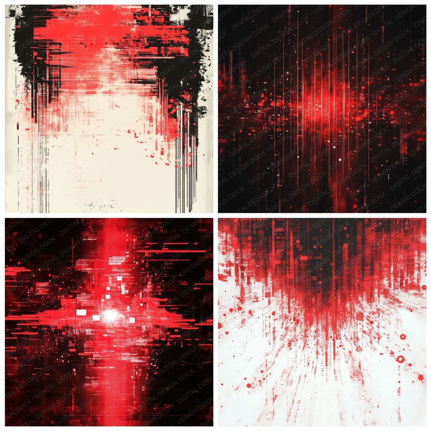 Red Scan Glitch Border Digital Paper Pack (DDD003183)