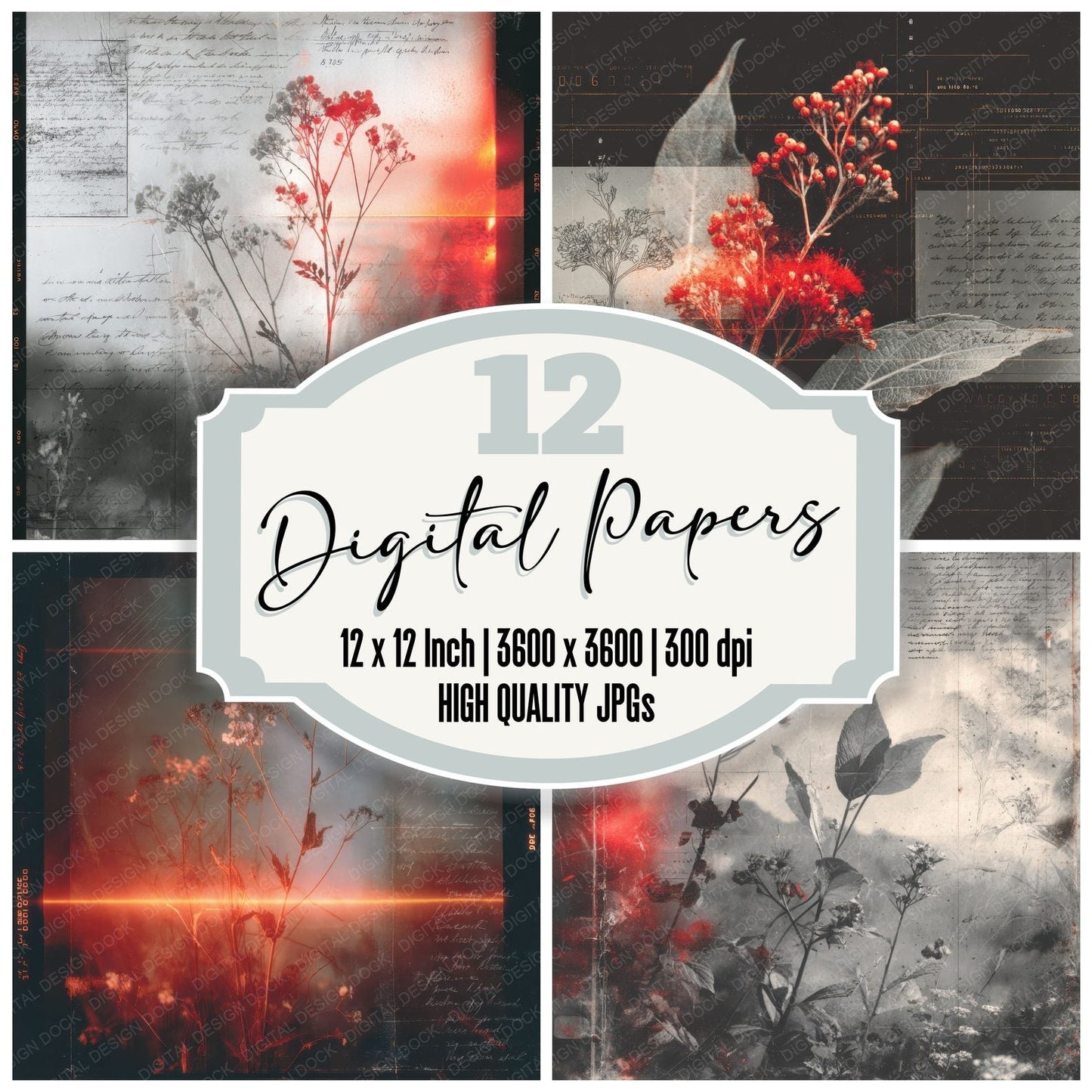 Redlight Leaf Fade Digital Paper Pack (DDD003190)