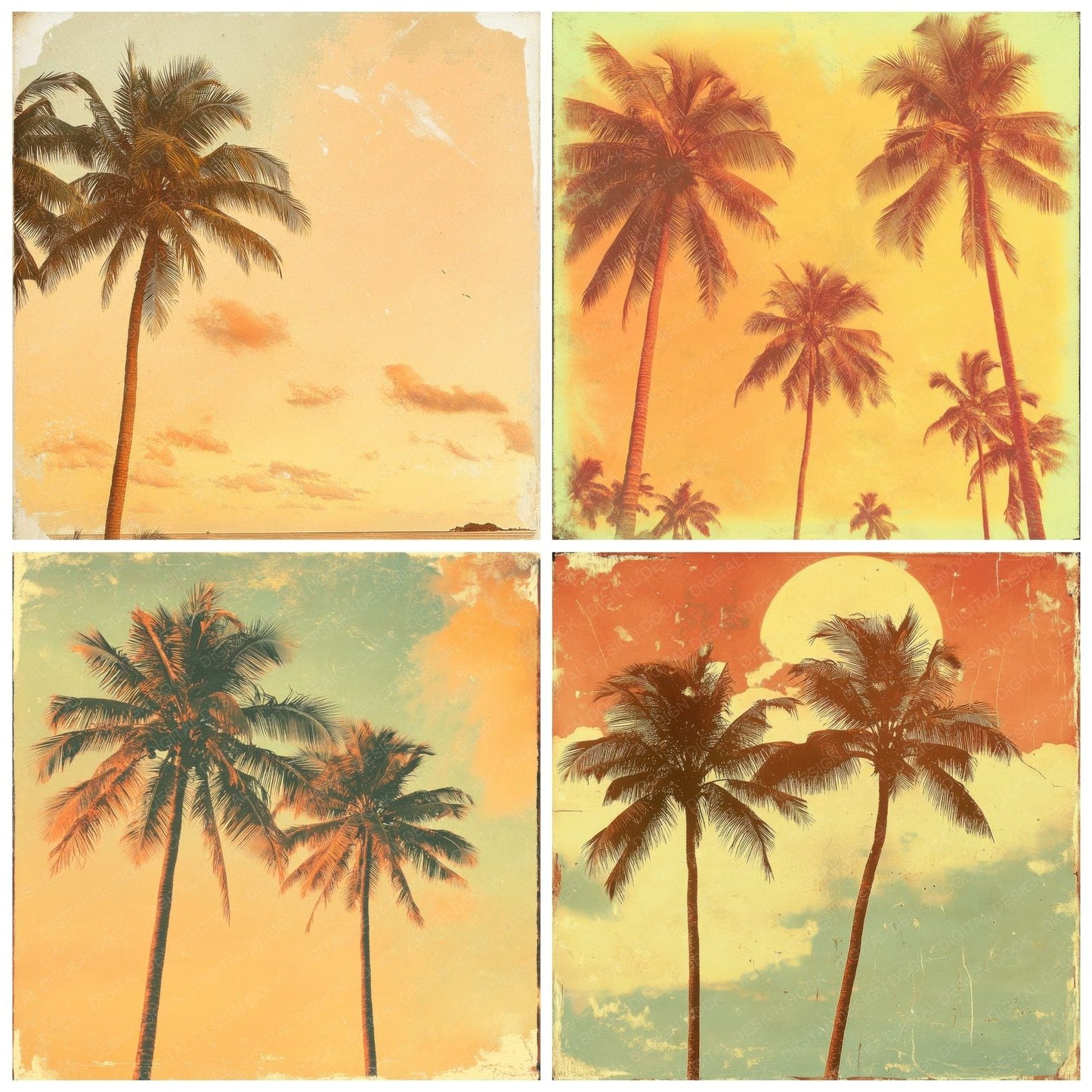Retro 70s Palm Print Digital Paper Pack (DDD003199)