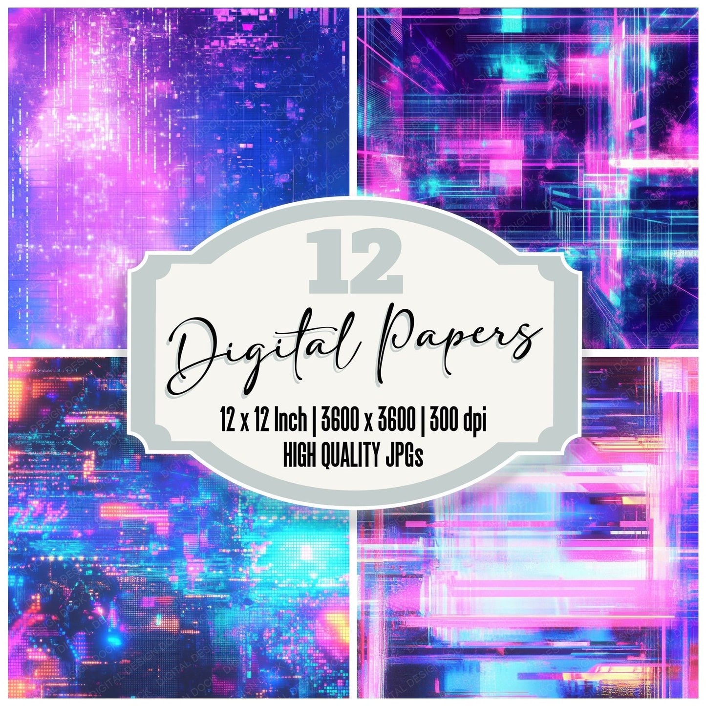 Retro Arcade Neon Background Digital Paper Pack (DDD003200)