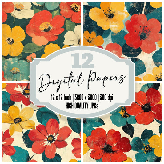 Retro Bold Blooms Digital Paper Pack (DDD003202)