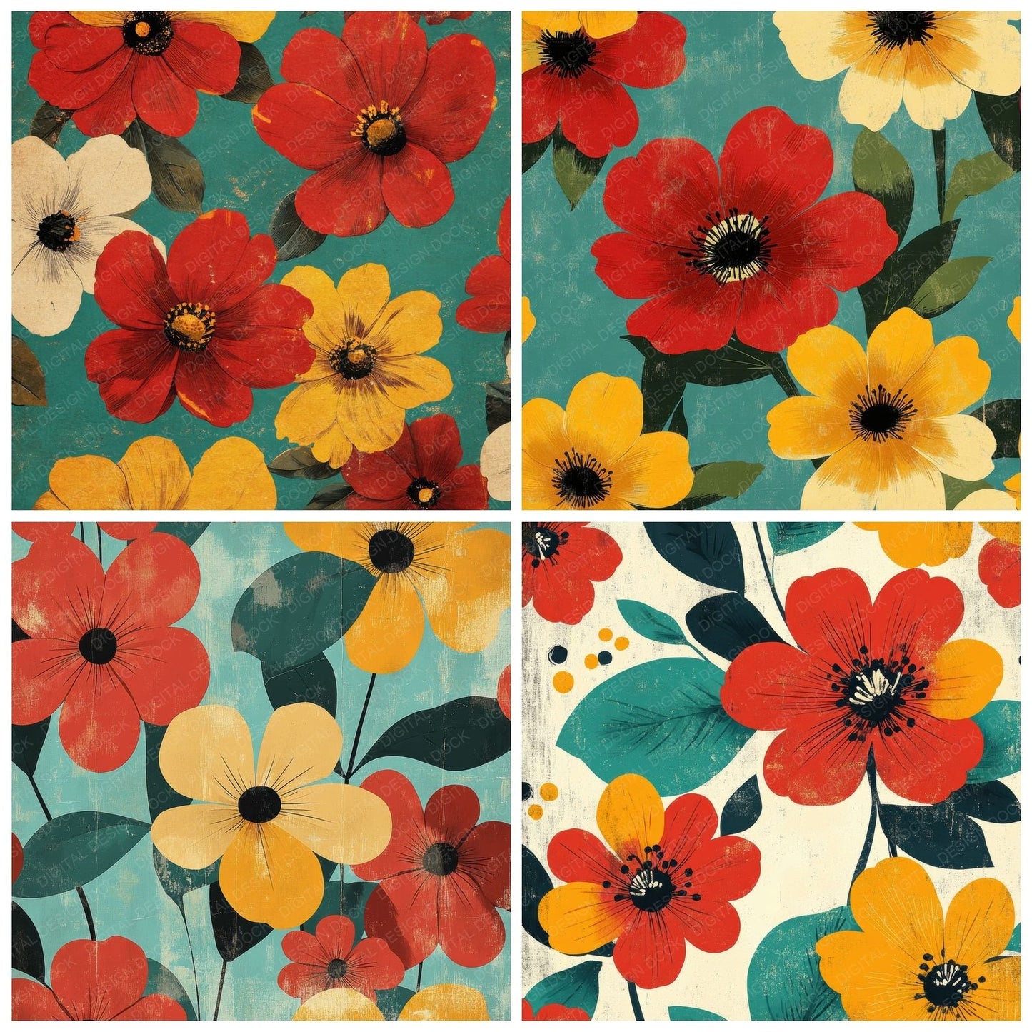 Retro Bold Blooms Digital Paper Pack (DDD003202)