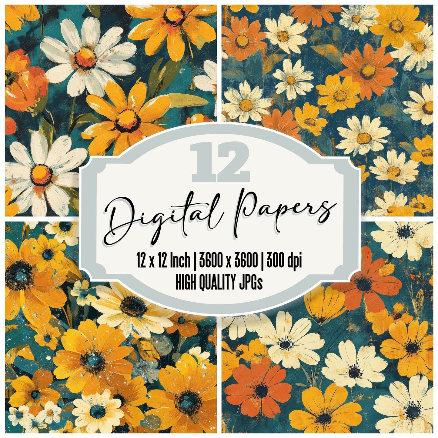 Retro Funk Florals Digital Paper Pack (DDD003209)