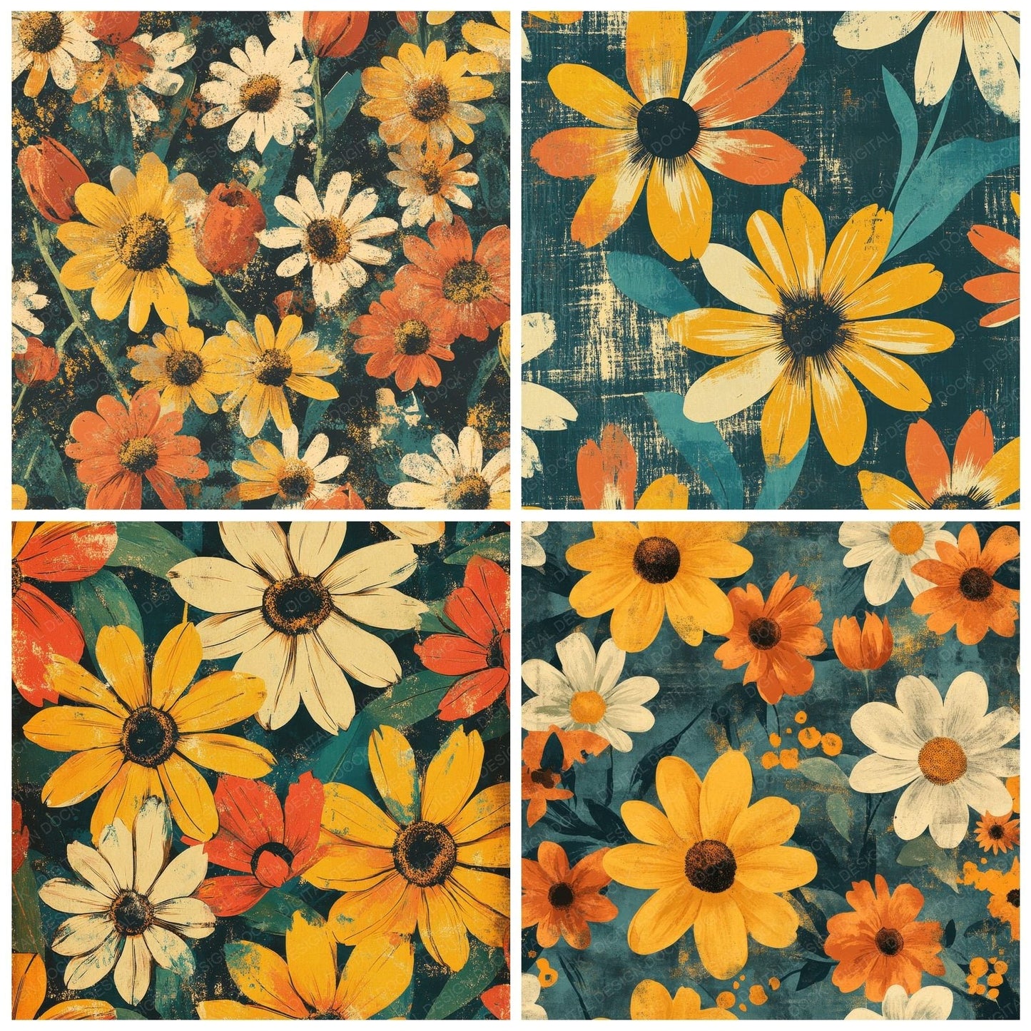 Retro Funk Florals Digital Paper Pack (DDD003209)
