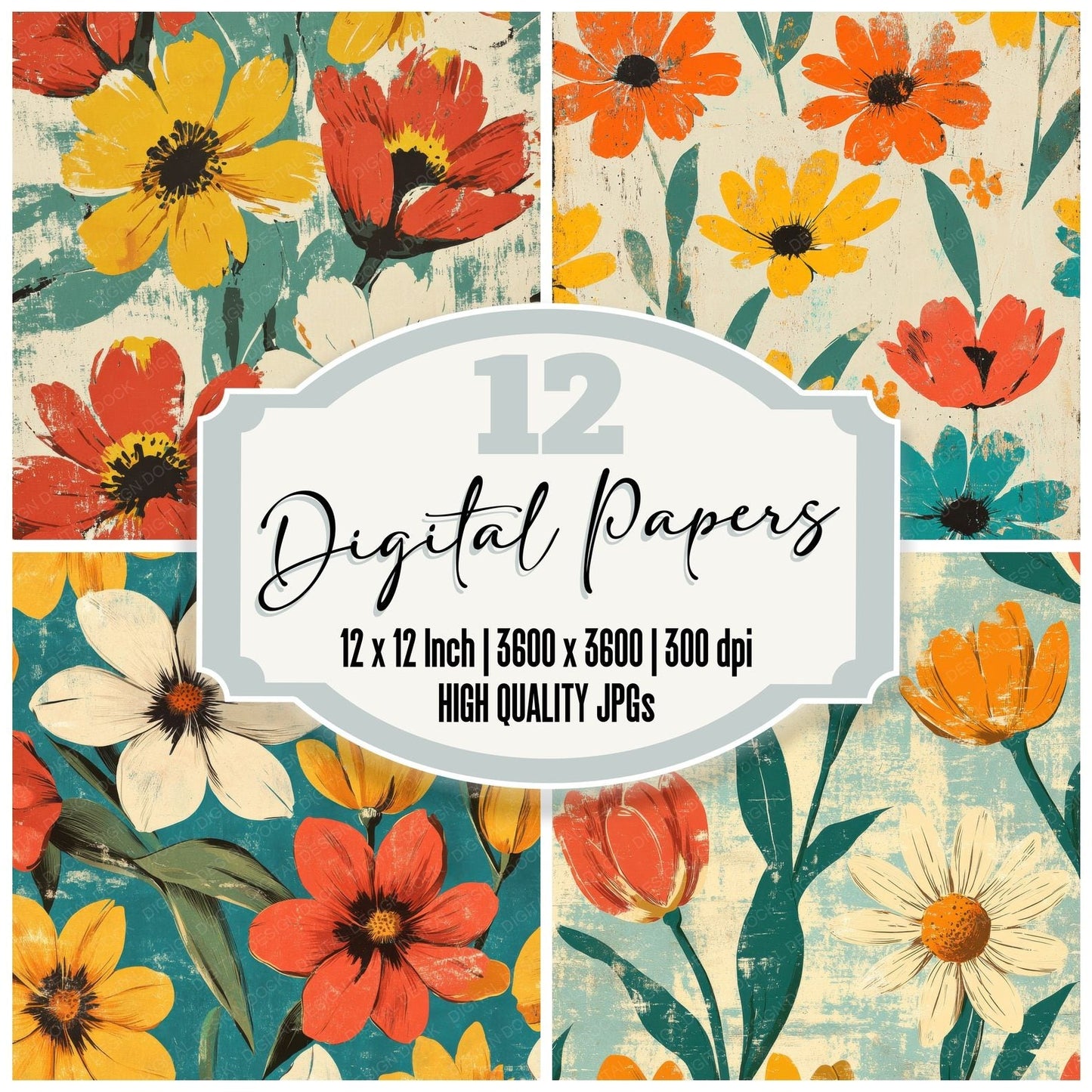 Retro Mod Florals Digital Paper Pack (DDD003215)