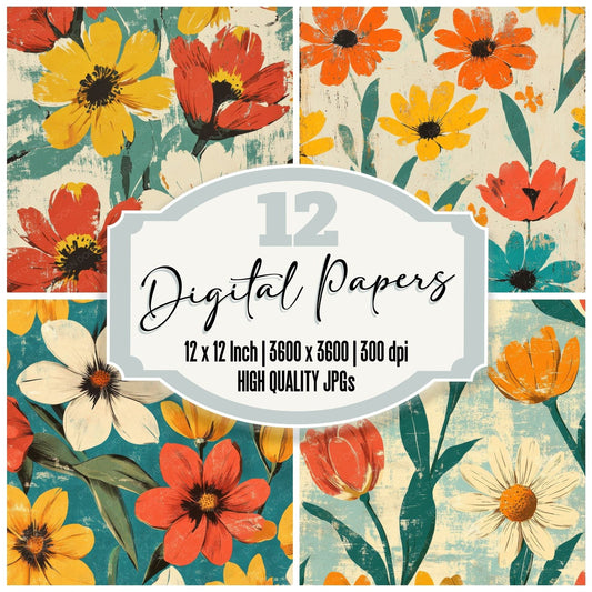 Retro Mod Florals Digital Paper Pack (DDD003215)