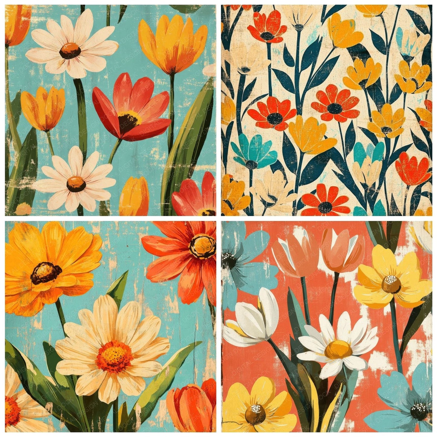 Retro Mod Florals Digital Paper Pack (DDD003215)