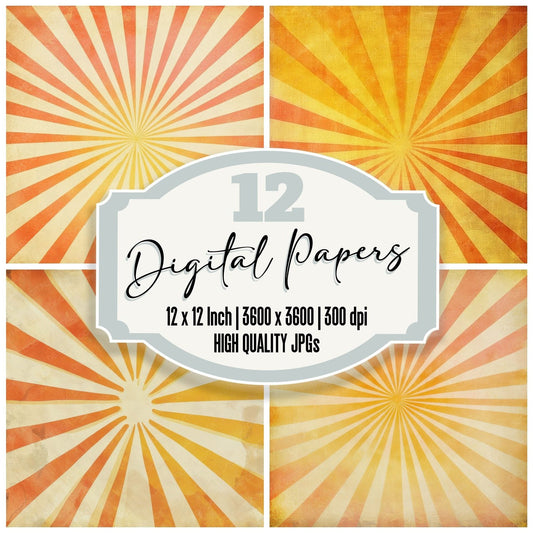 Retro Sunburst Glow Background Digital Paper Pack (DDD003221)
