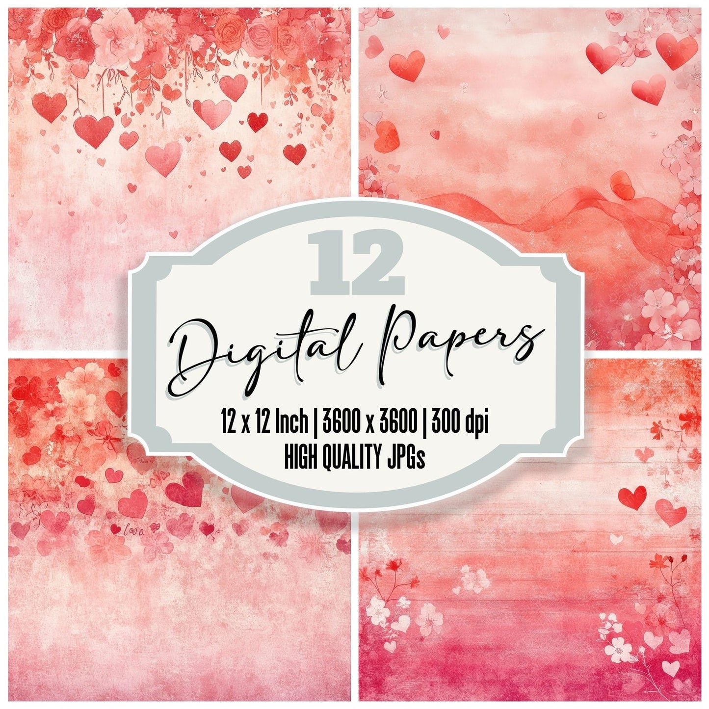 Ribbon Heart Glow Digital Paper Pack (DDD003228)