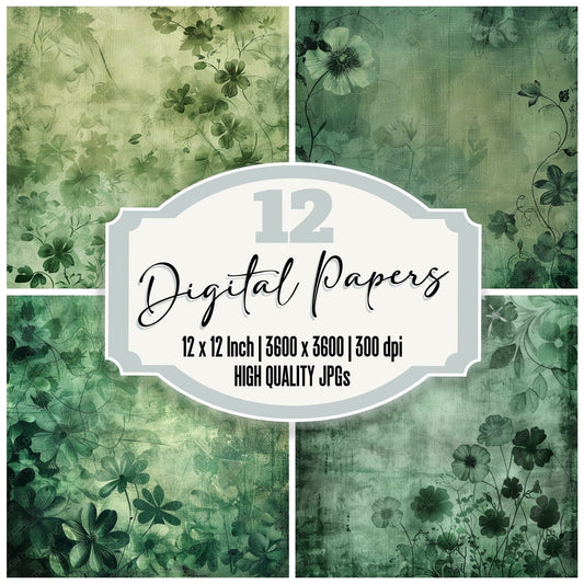 Rich Emerald Green Floral Digital Paper Pack (DDD003231)