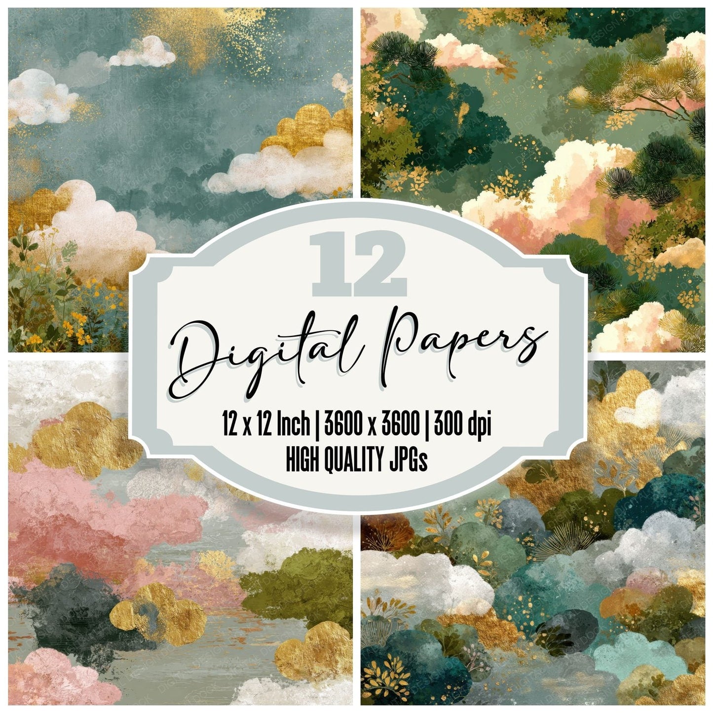 Rinpa Gold Leaf Nature Flow Digital Paper Pack (DDD003236)