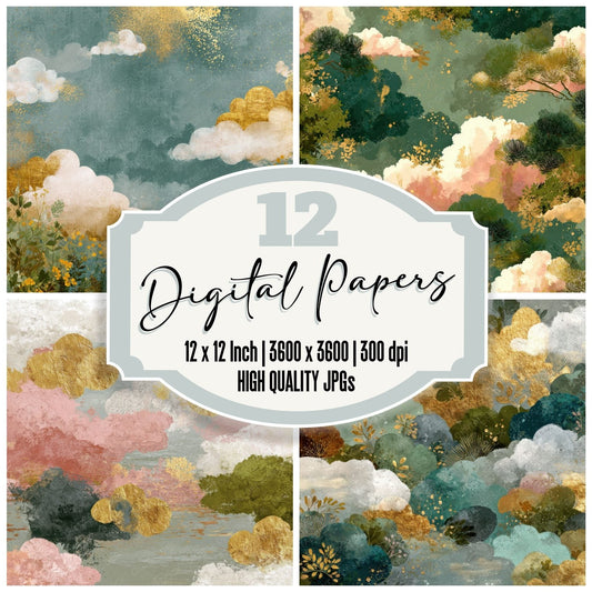 Rinpa Gold Leaf Nature Flow Digital Paper Pack (DDD003236)