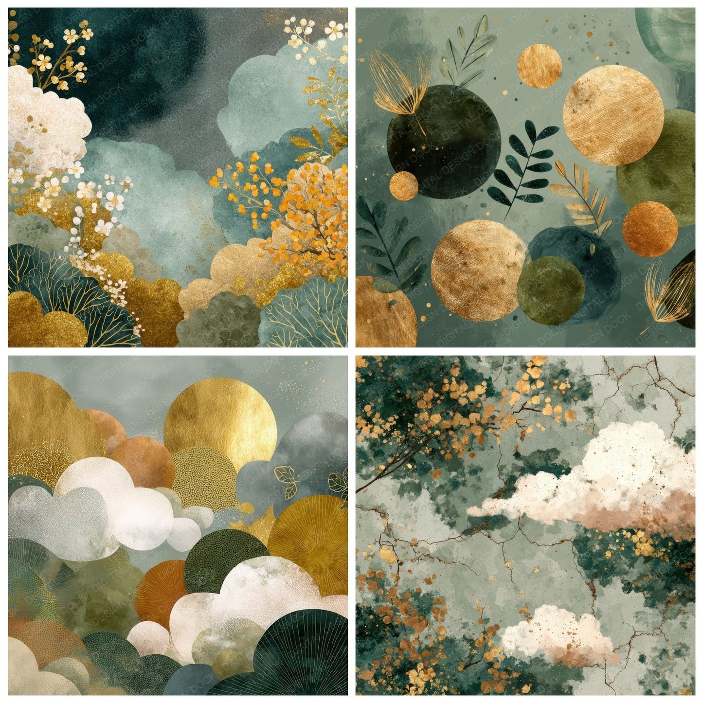 Rinpa Gold Leaf Nature Flow Digital Paper Pack (DDD003236)