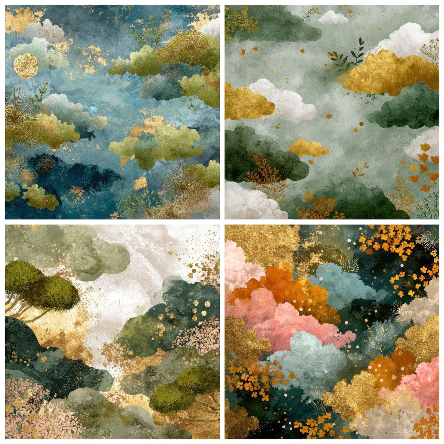 Rinpa Gold Leaf Nature Flow Digital Paper Pack (DDD003236)