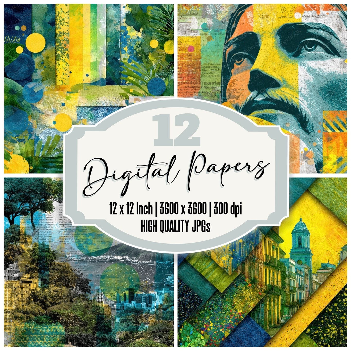 Rio Collage Carnival Pattern Sketch Digital Paper Pack (DDD003237)