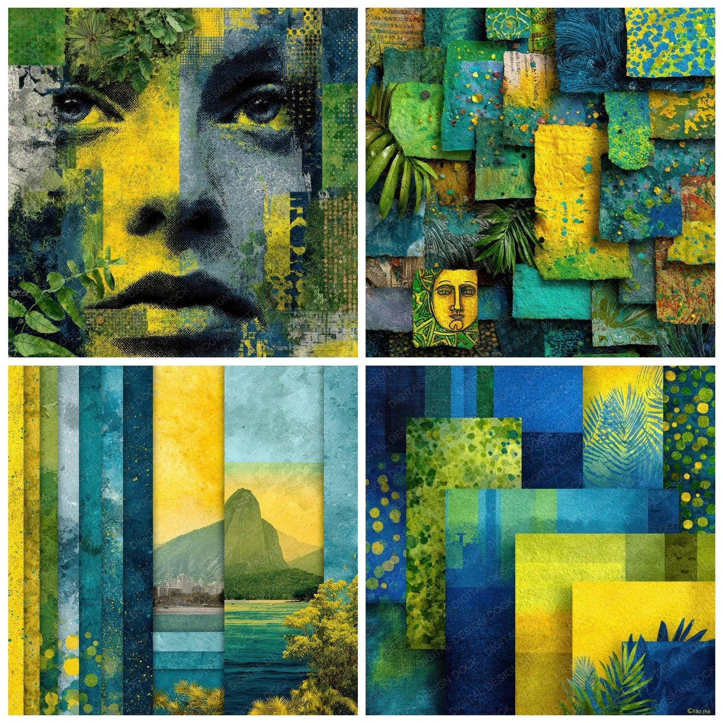 Rio Collage Carnival Pattern Sketch Digital Paper Pack (DDD003237)
