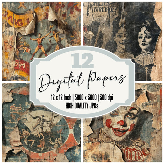 Ripped Circus Advertisements Digital Paper Pack (DDD003238)