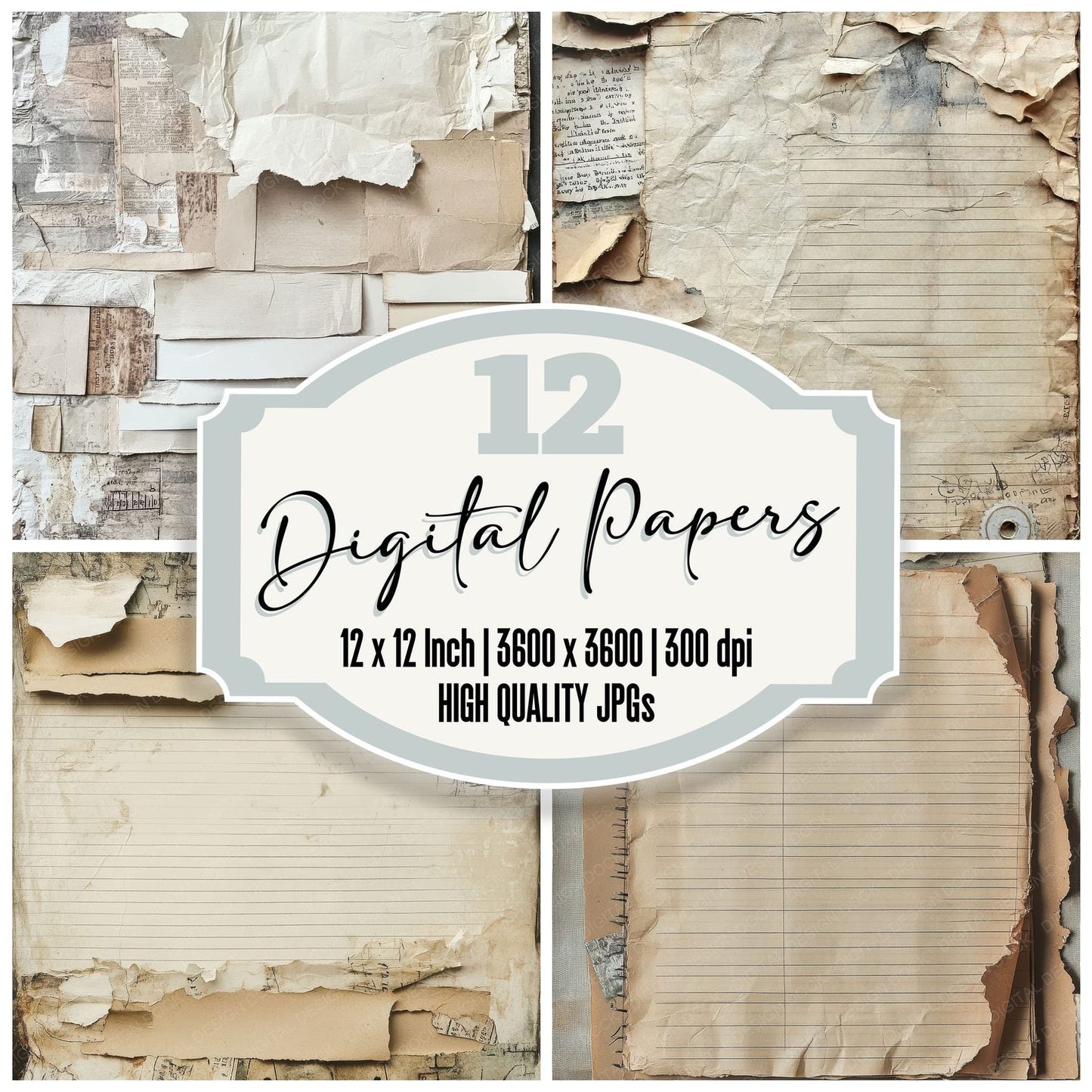 Ripped Notebook Collage Digital Paper Pack (DDD003240)