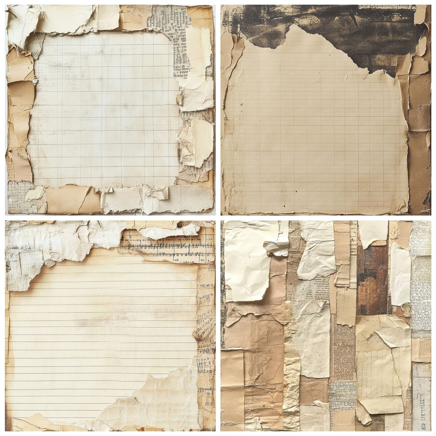 Ripped Notebook Collage Digital Paper Pack (DDD003240)
