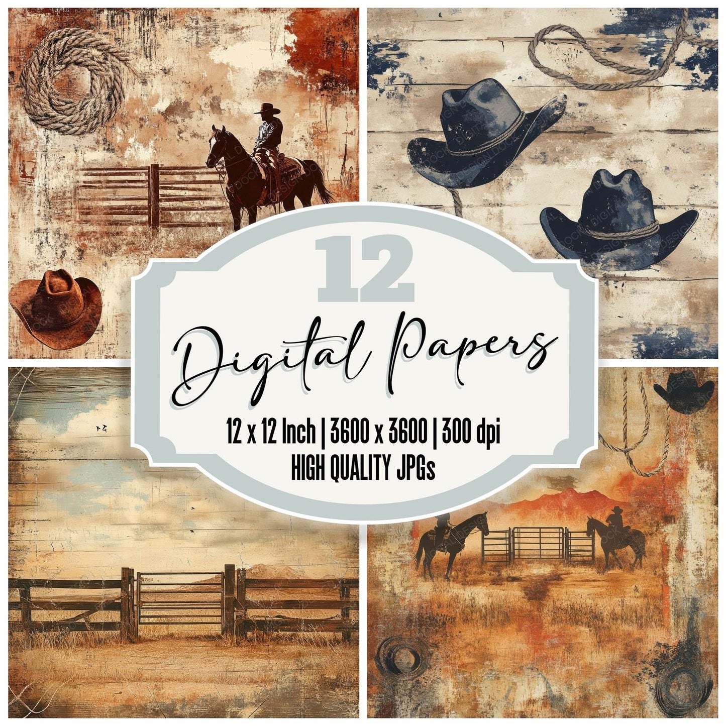 Rodeo Hat Rope Digital Paper Pack (DDD003249)