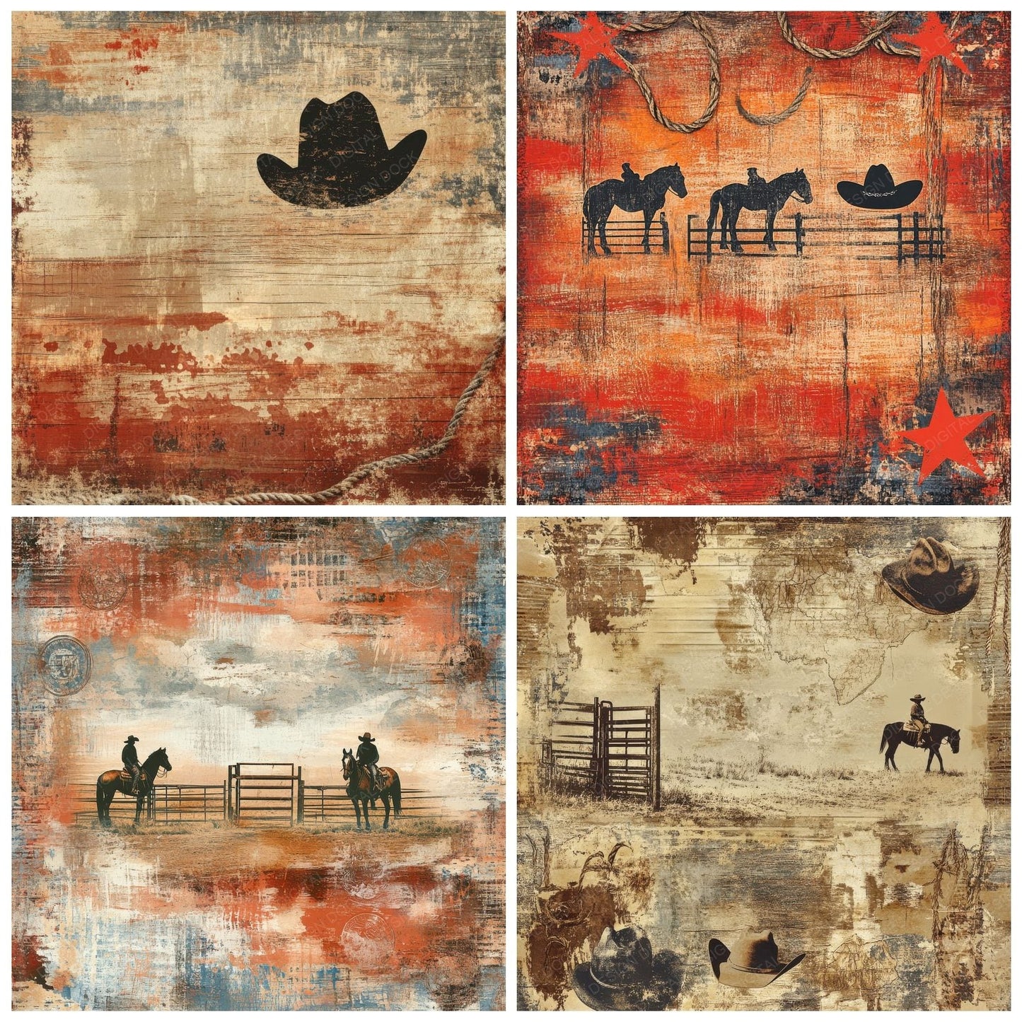 Rodeo Hat Rope Digital Paper Pack (DDD003249)