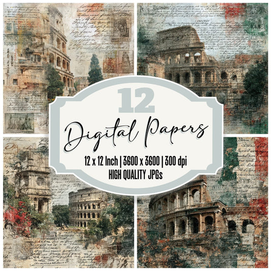 Rome Collage Marble Latin Sketch Digital Paper Pack (DDD003252)