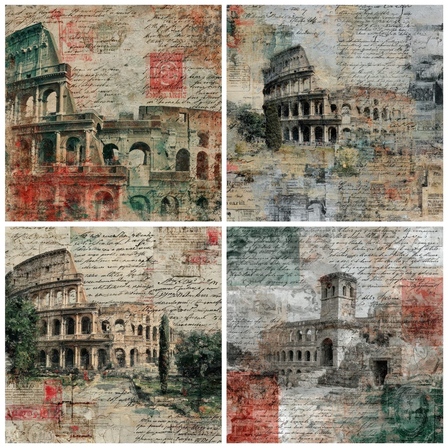 Rome Collage Marble Latin Sketch Digital Paper Pack (DDD003252)