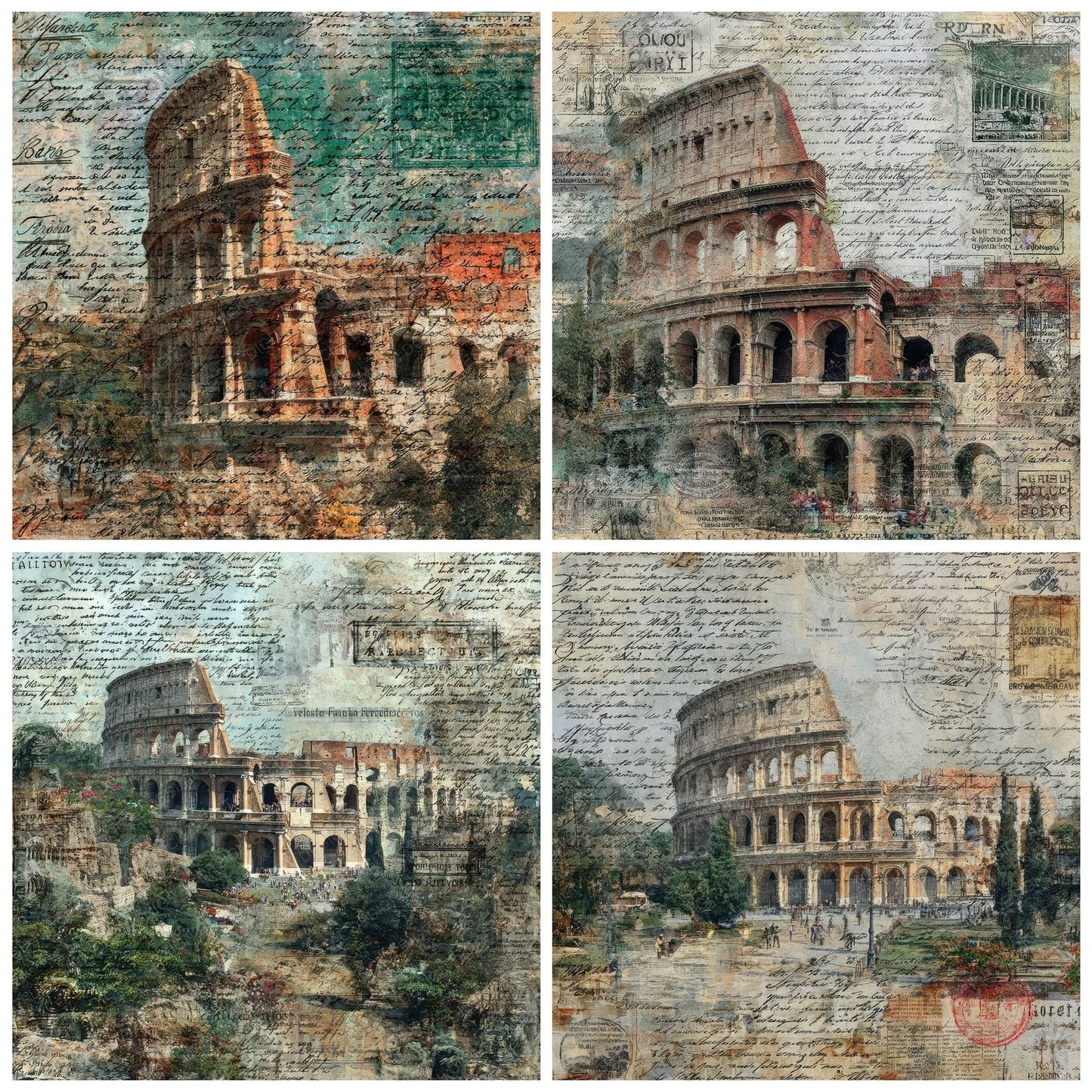 Rome Collage Marble Latin Sketch Digital Paper Pack (DDD003252)