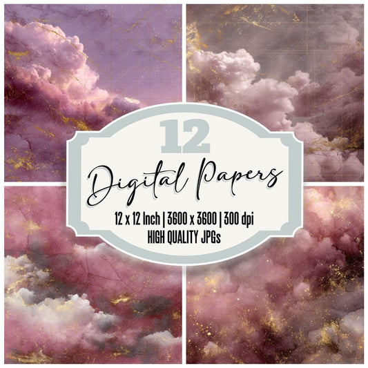 Rose Charcoal Cotton Clouds Digital Paper Pack (DDD003261)